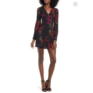 Leith Black and Red Floral Mini Dress